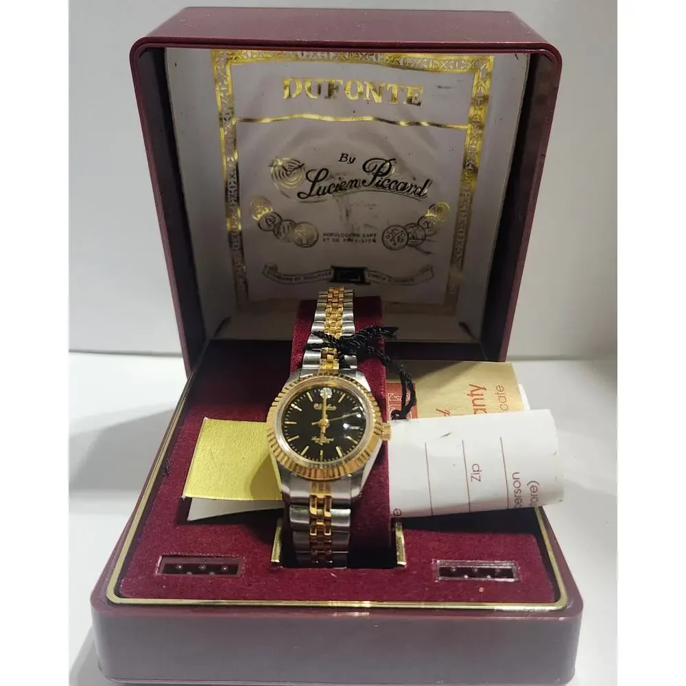 Lucien Piccard Dufonte Ladies Quartz Watch Black Dial Box Tags Untested As Is